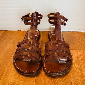 L'Artigiano Del Cuoio Womens 40 9 Brown Leather Gladiator Sandals, 40 9.